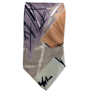 Necktie Lorenzo Selini Men's Silk Tie Purple Tan Abstract Pattern Formal